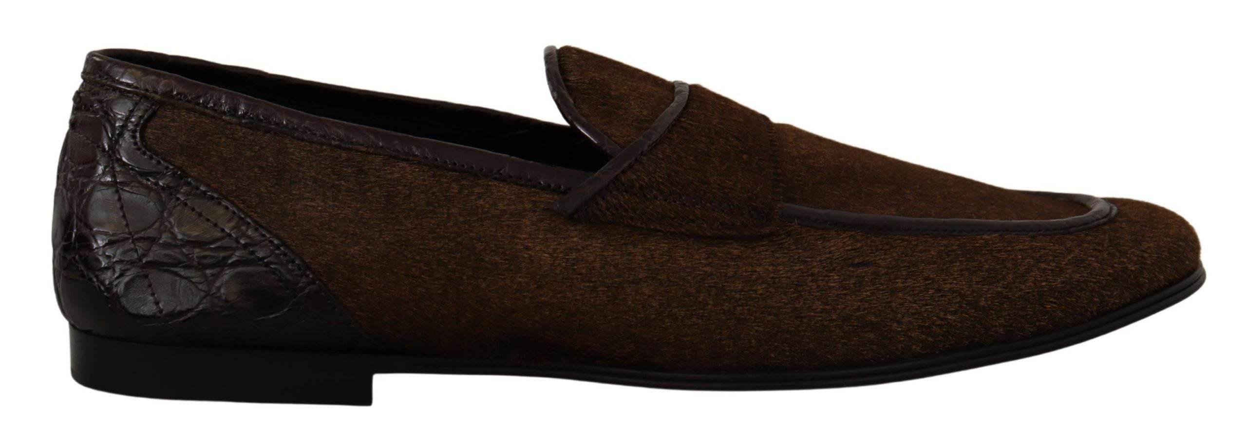 Dolce & Gabbana Elegant Brown Caiman Leather Loafers - Hilstor