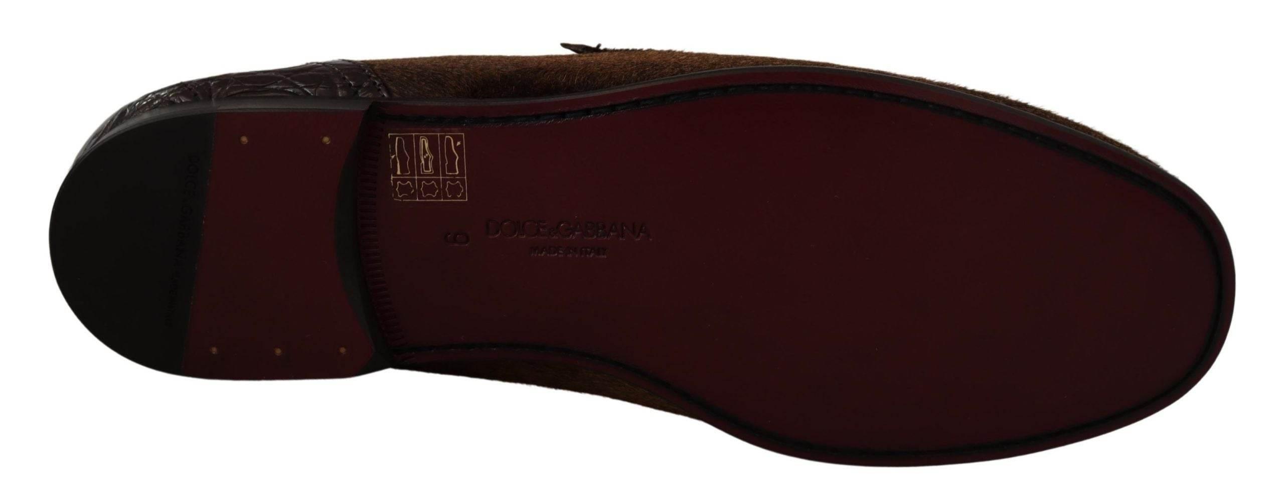 Dolce & Gabbana Elegant Brown Caiman Leather Loafers - Hilstor