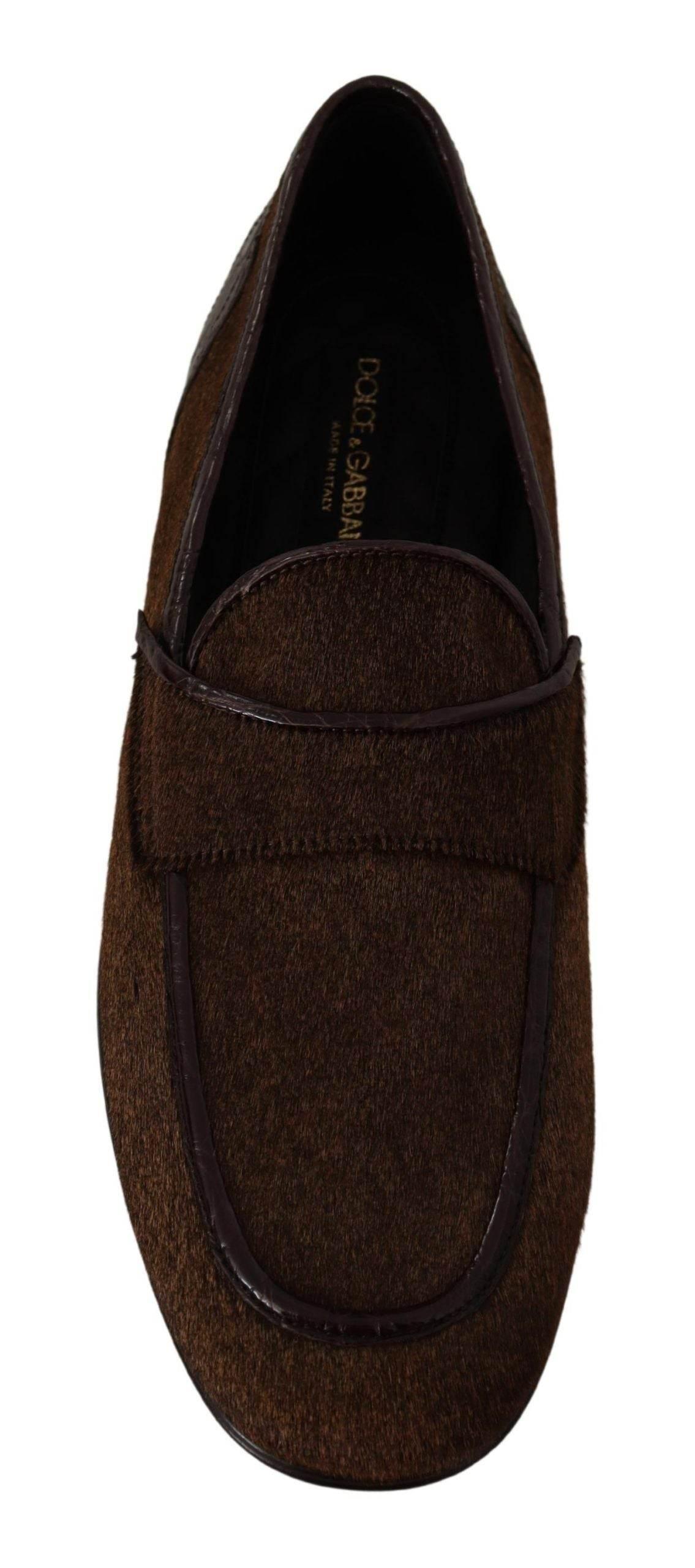 Dolce & Gabbana Elegant Brown Caiman Leather Loafers - Hilstor