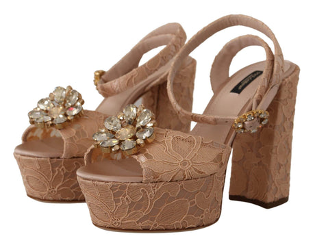 Dolce & Gabbana Pink Lace Taormina Platform Sandals Shoes - Hilstor