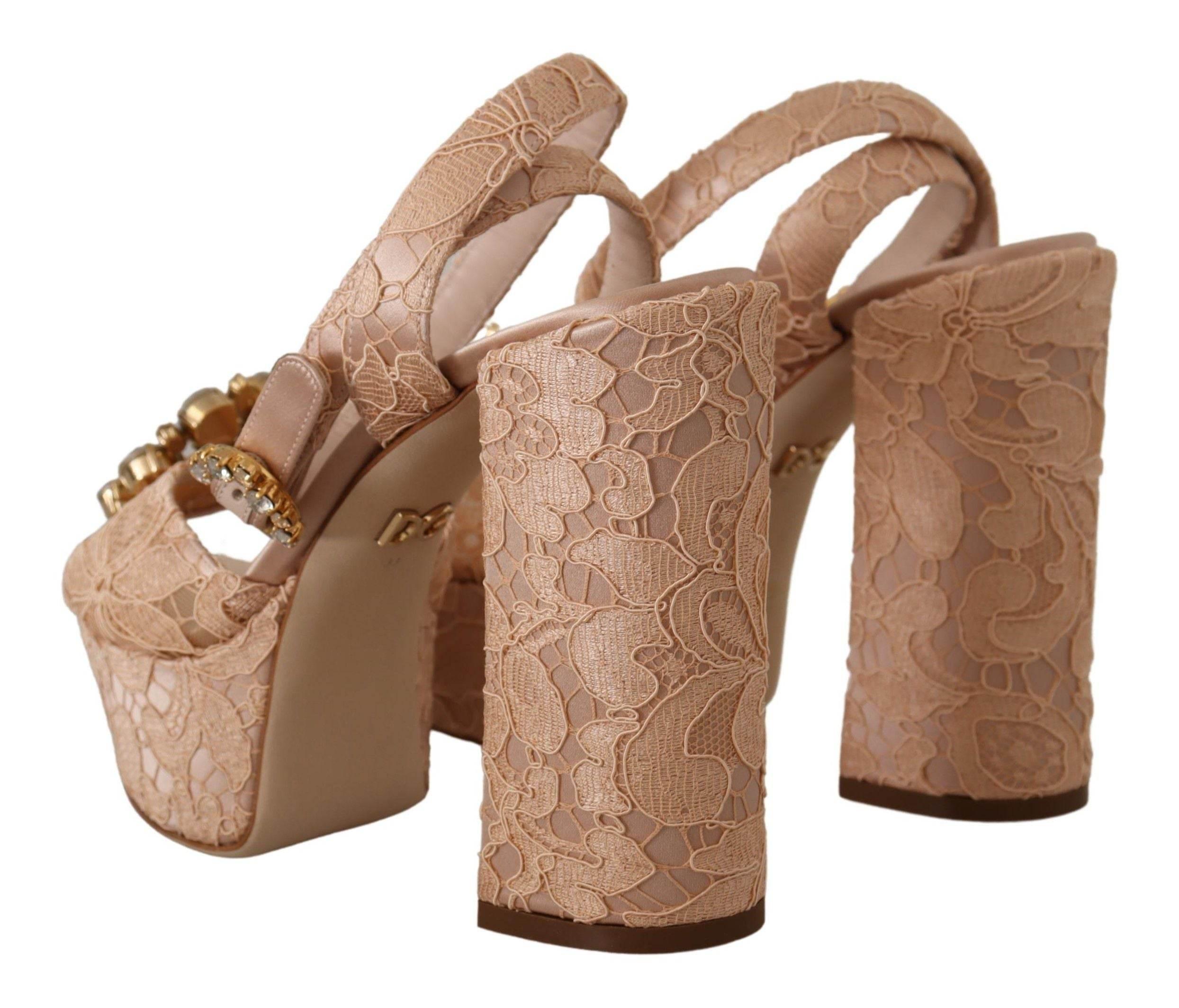 Dolce & Gabbana Pink Lace Taormina Platform Sandals Shoes - Hilstor