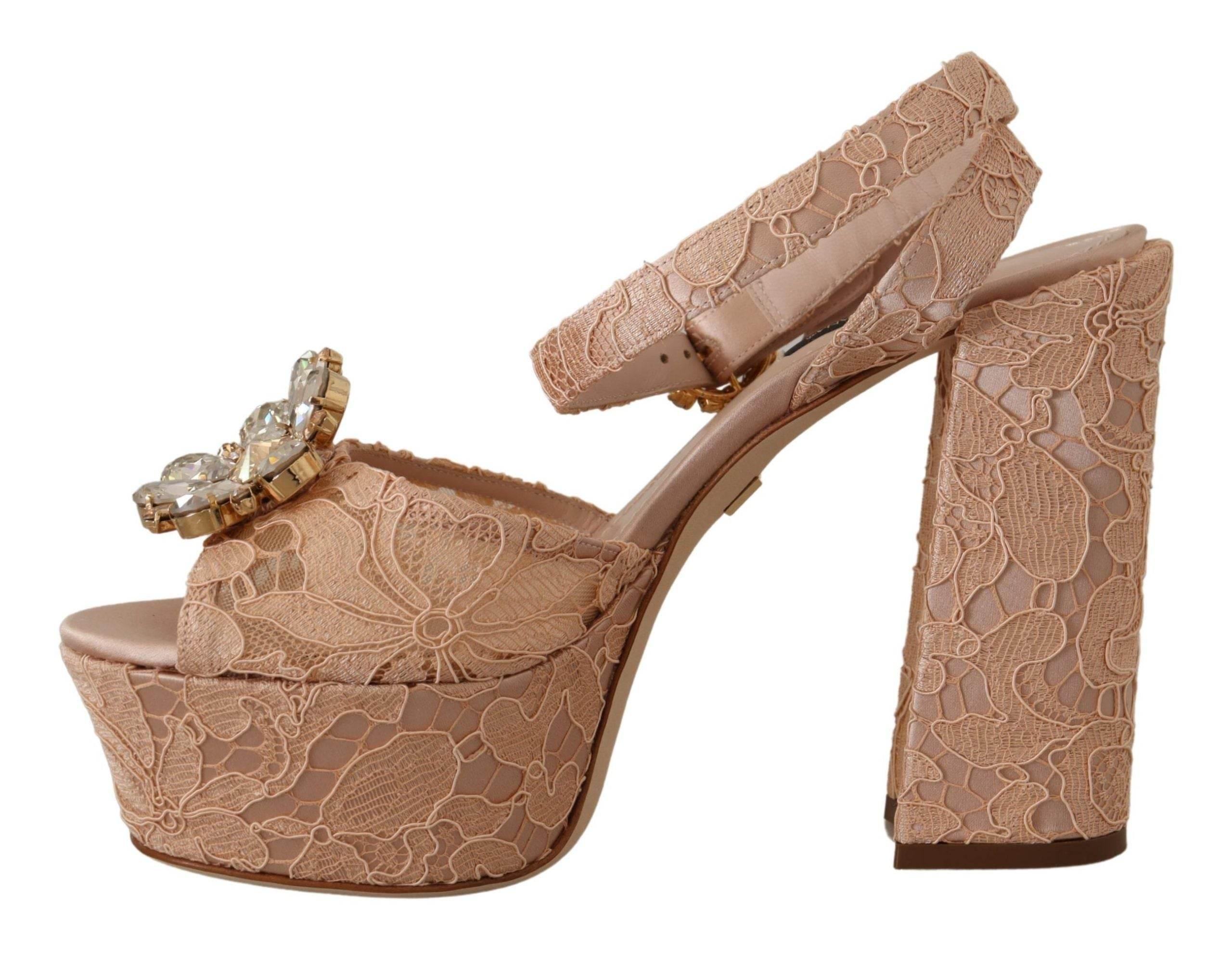 Dolce & Gabbana Pink Lace Taormina Platform Sandals Shoes - Hilstor