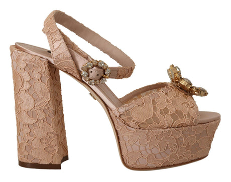 Dolce & Gabbana Pink Lace Taormina Platform Sandals Shoes - Hilstor