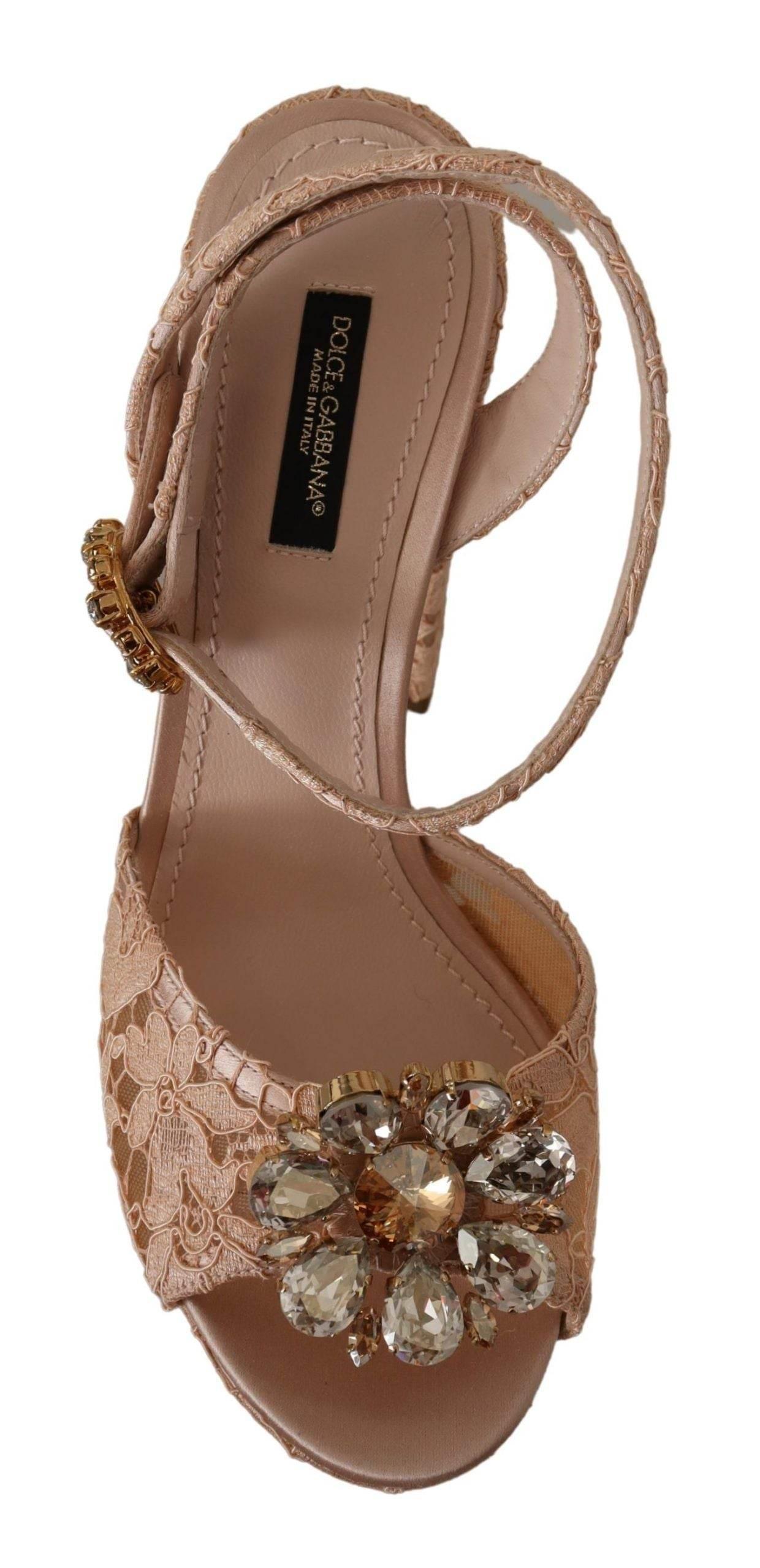 Dolce & Gabbana Pink Lace Taormina Platform Sandals Shoes - Hilstor