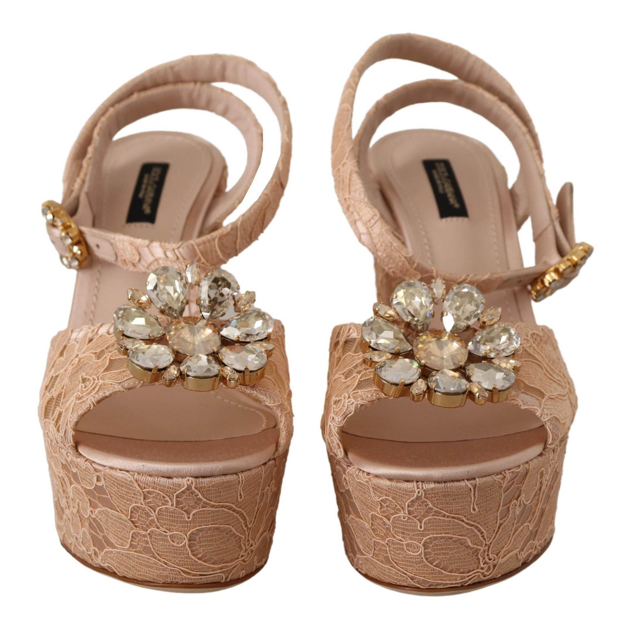 Dolce & Gabbana Pink Lace Taormina Platform Sandals Shoes - Hilstor
