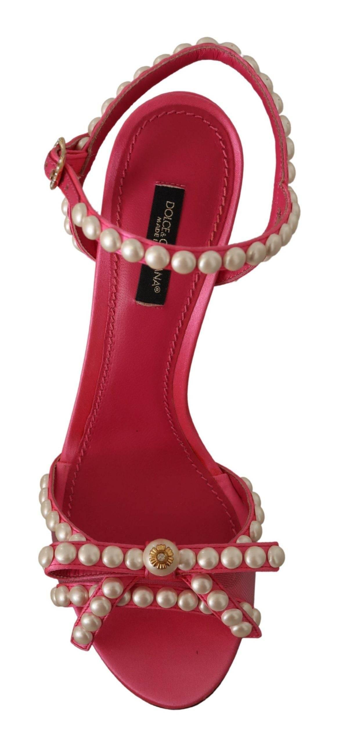 Dolce & Gabbana Elegant Pink Pearl Embellished Heels Sandals - Hilstor