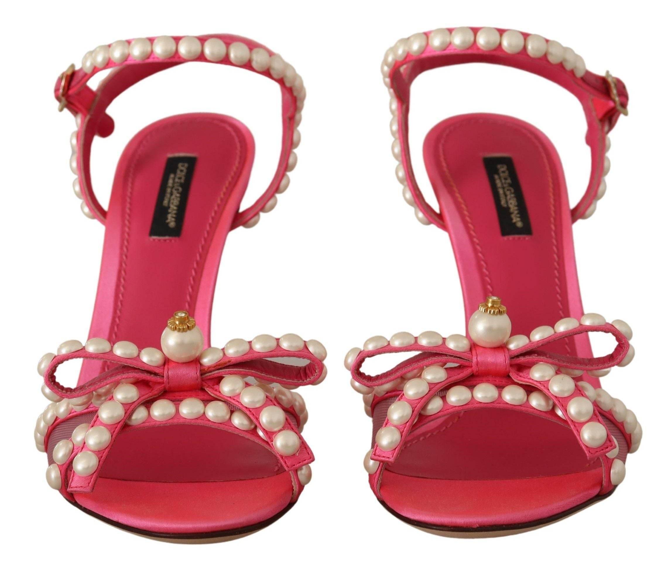 Dolce & Gabbana Elegant Pink Pearl Embellished Heels Sandals - Hilstor
