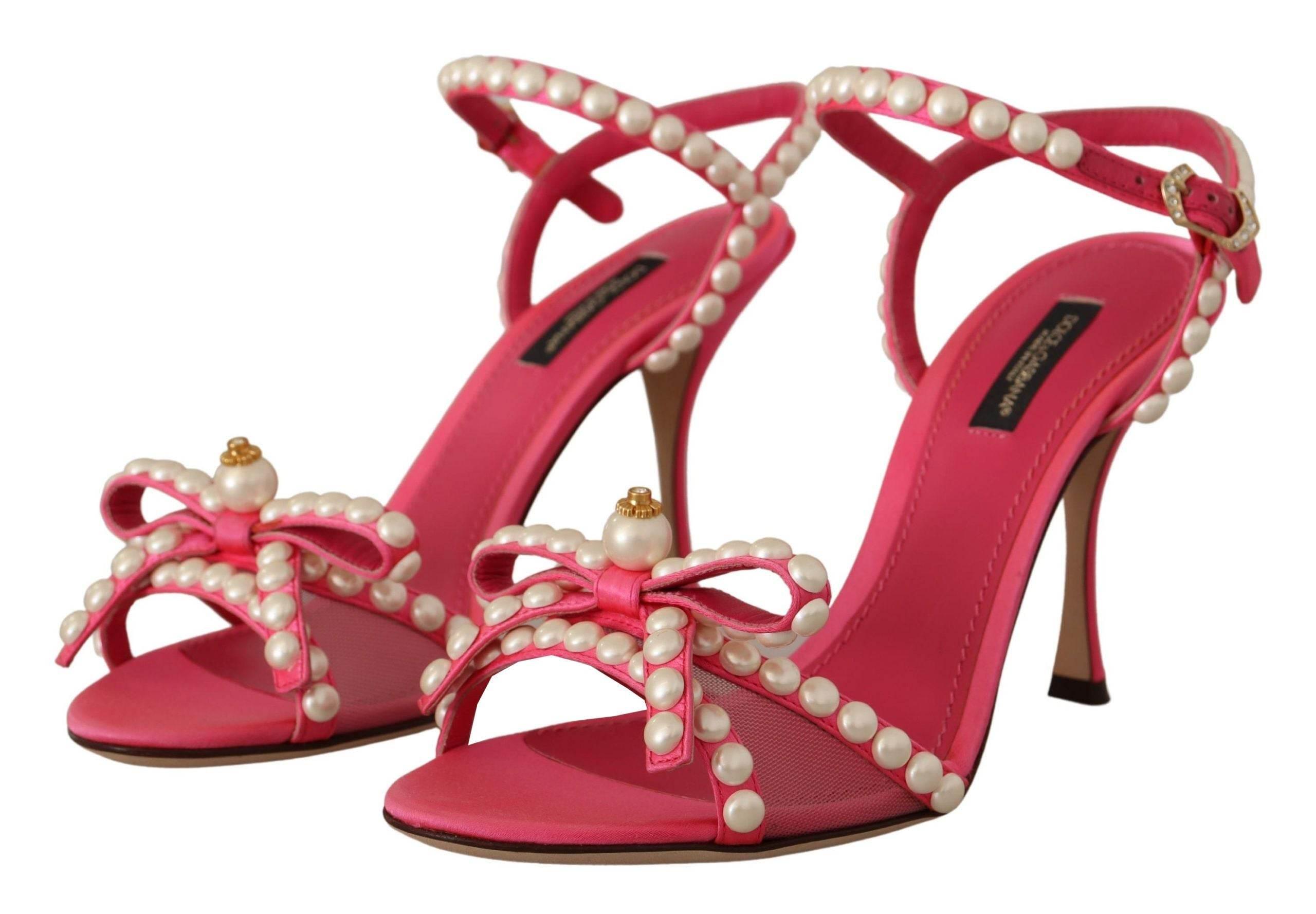Dolce & Gabbana Elegant Pink Pearl Embellished Heels Sandals - Hilstor