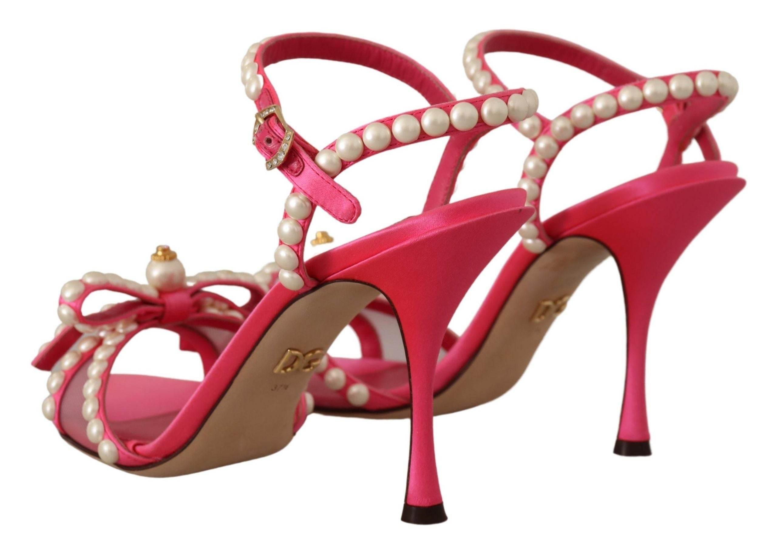 Dolce & Gabbana Elegant Pink Pearl Embellished Heels Sandals - Hilstor
