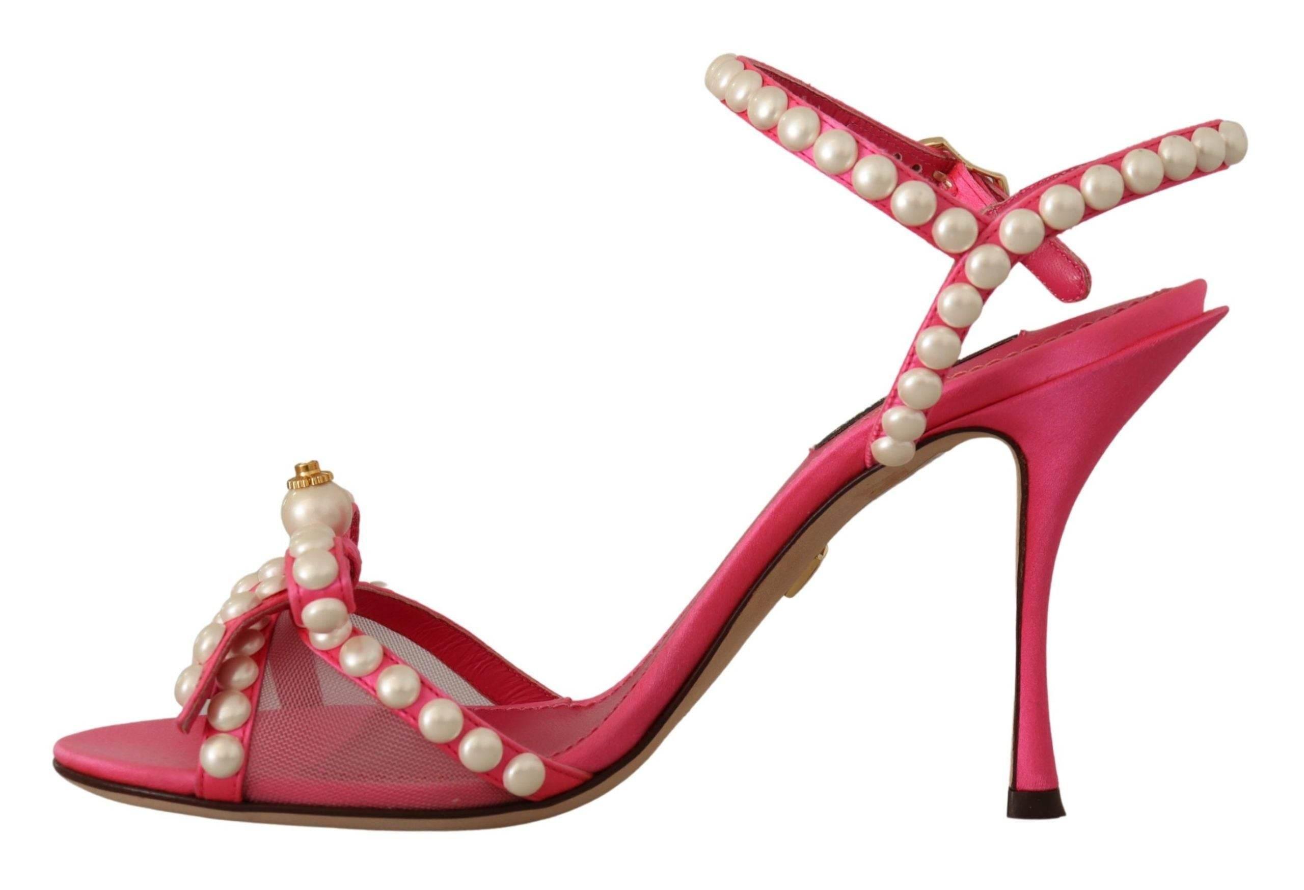 Dolce & Gabbana Elegant Pink Pearl Embellished Heels Sandals - Hilstor
