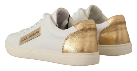 Dolce & Gabbana White Gold Leather Low Top Sneakers - Hilstor