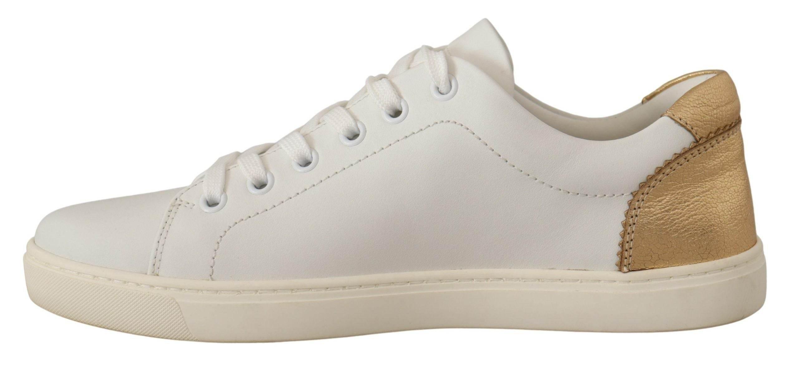 Dolce & Gabbana White Gold Leather Low Top Sneakers - Hilstor