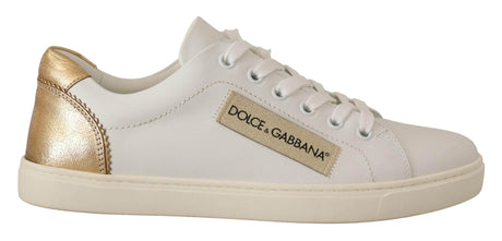 Dolce & Gabbana White Gold Leather Low Top Sneakers - Hilstor