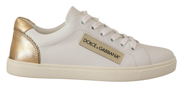 Dolce & Gabbana White Gold Leather Low Top Sneakers - Hilstor
