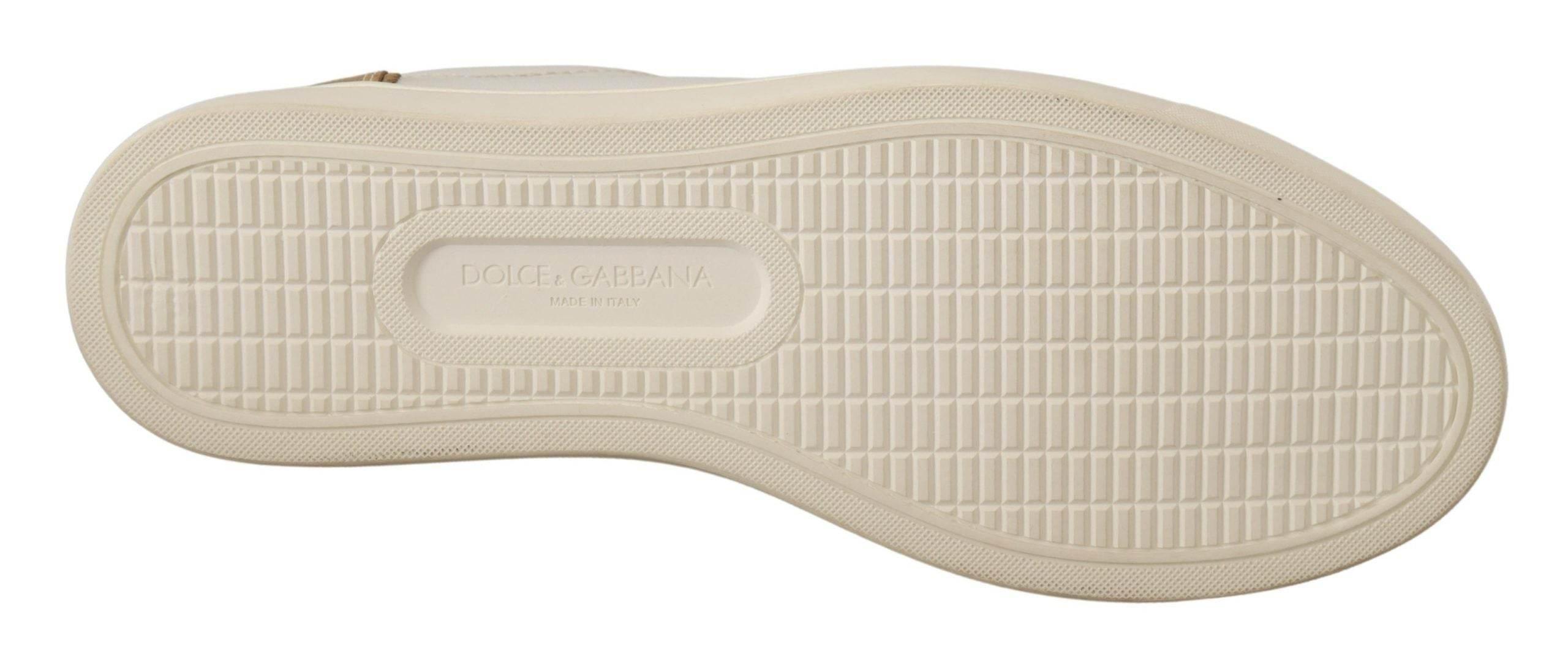 Dolce & Gabbana White Gold Leather Low Top Sneakers - Hilstor