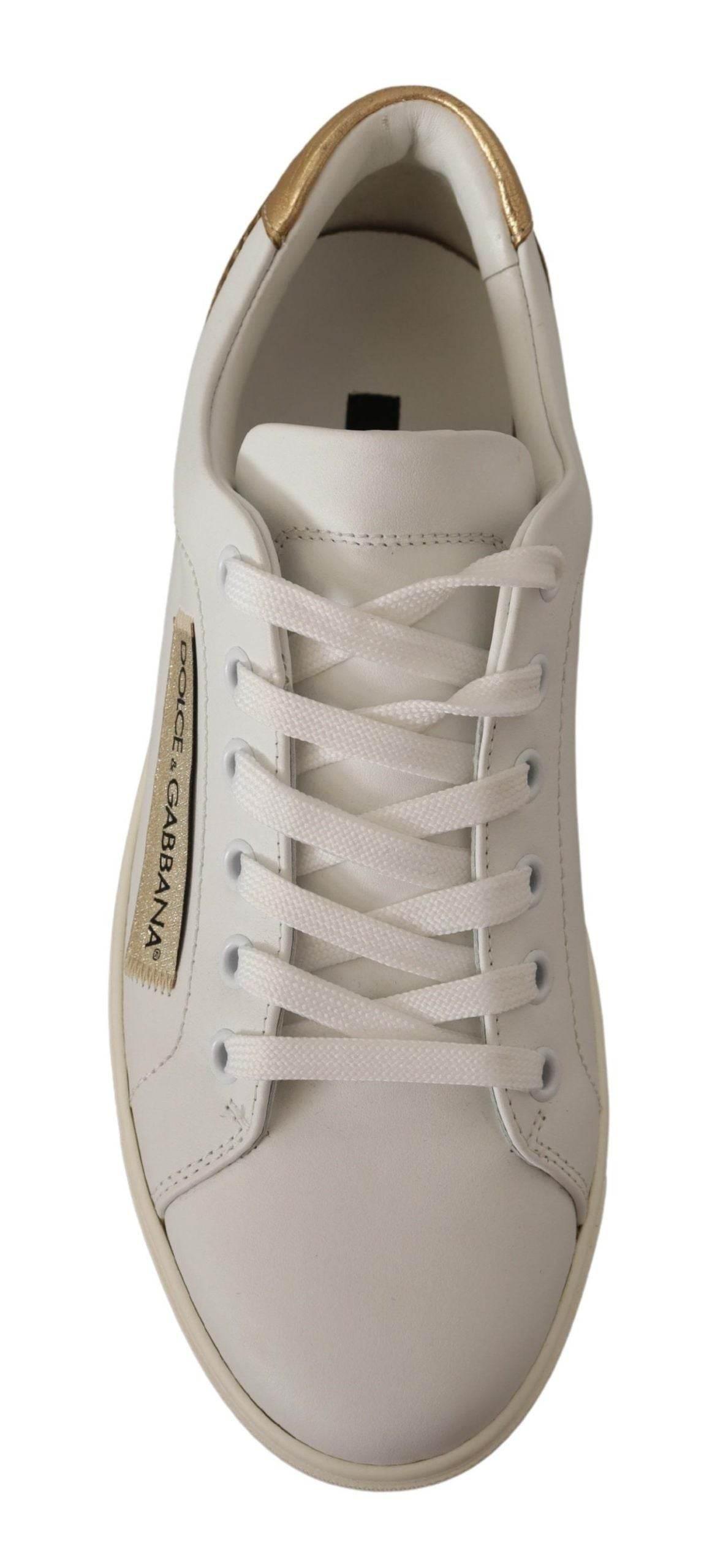 Dolce & Gabbana White Gold Leather Low Top Sneakers - Hilstor
