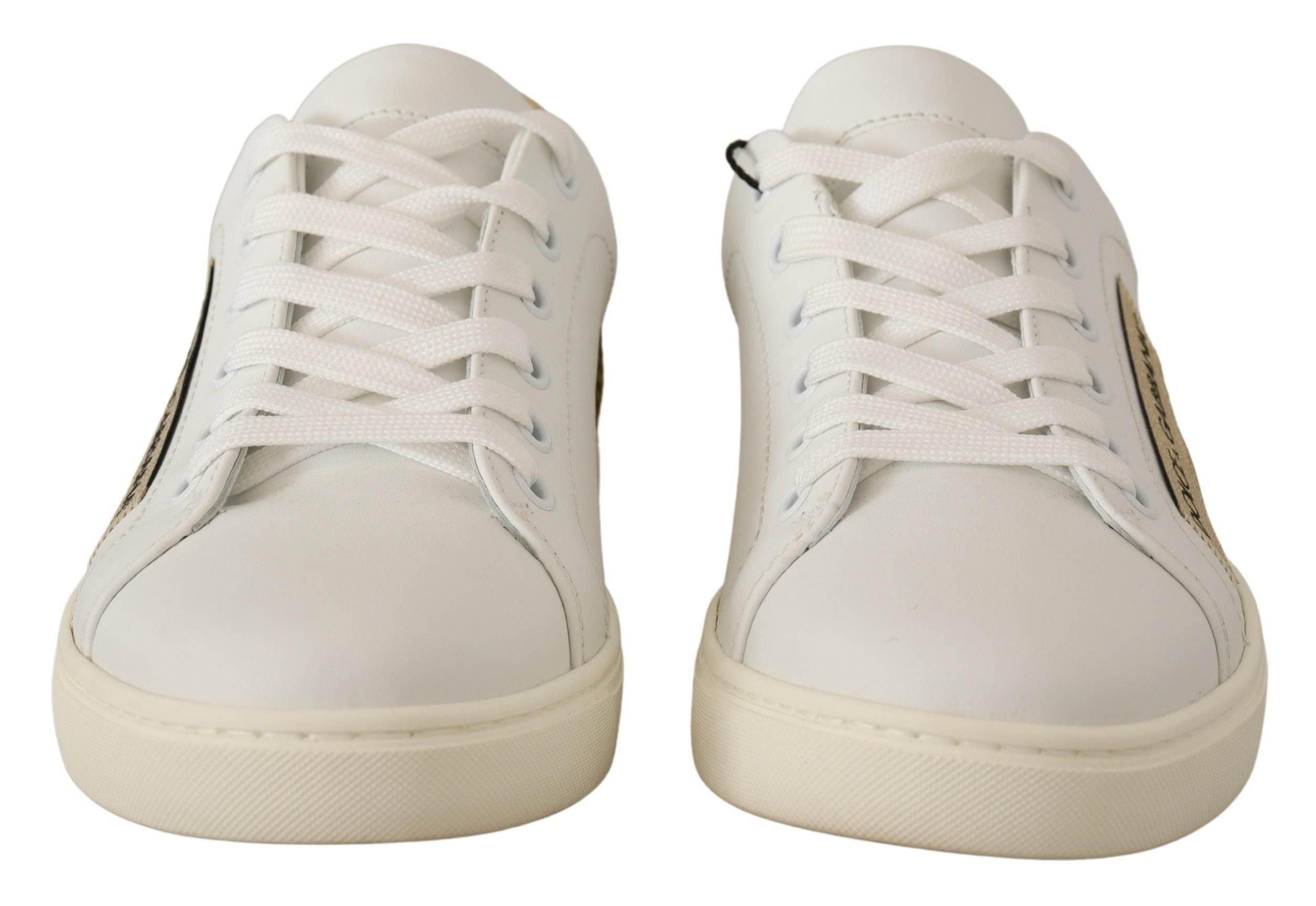 Dolce & Gabbana White Gold Leather Low Top Sneakers - Hilstor