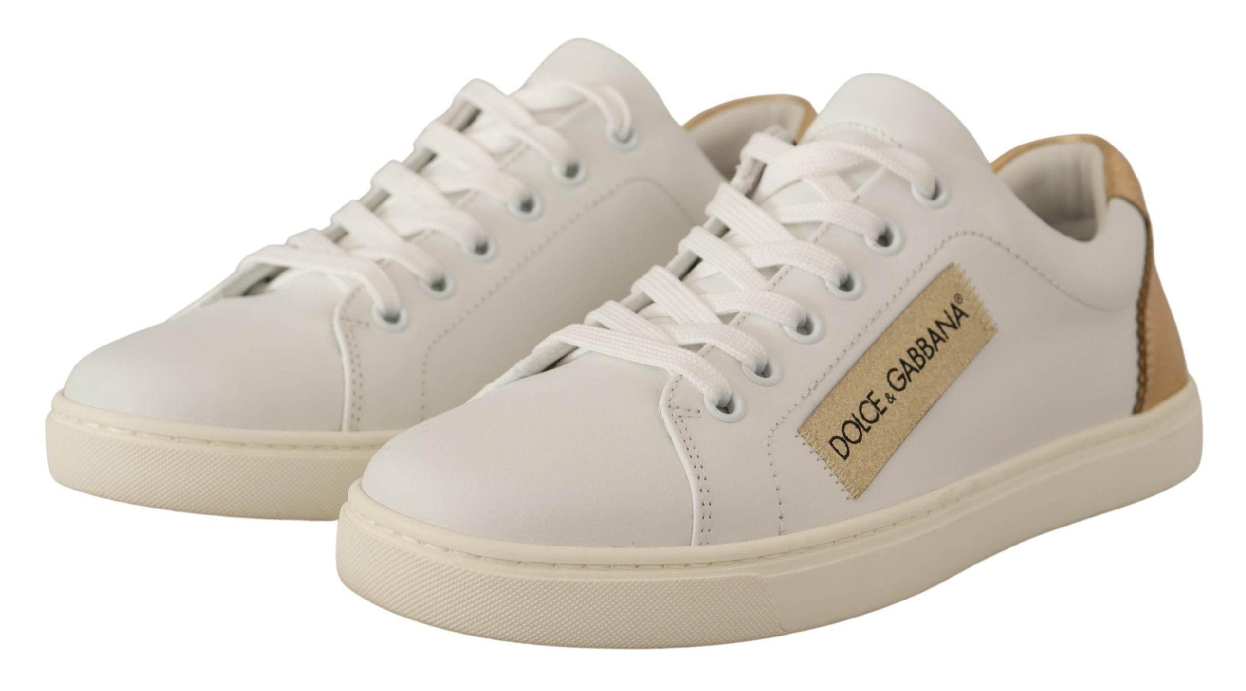 Dolce & Gabbana White Gold Leather Low Top Sneakers - Hilstor