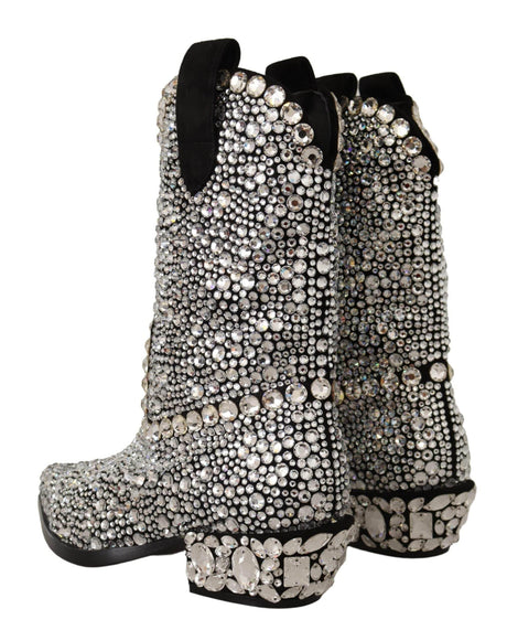 Dolce & Gabbana Crystal-Embellished Black Suede Boots - Hilstor