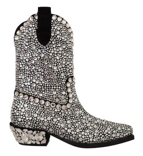 Dolce & Gabbana Crystal-Embellished Black Suede Boots - Hilstor