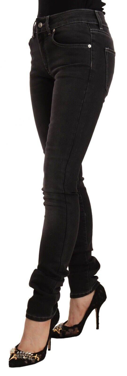 GF Ferre Black Washed Mid Waist Cotton Denim Skinny Jeans - Hilstor