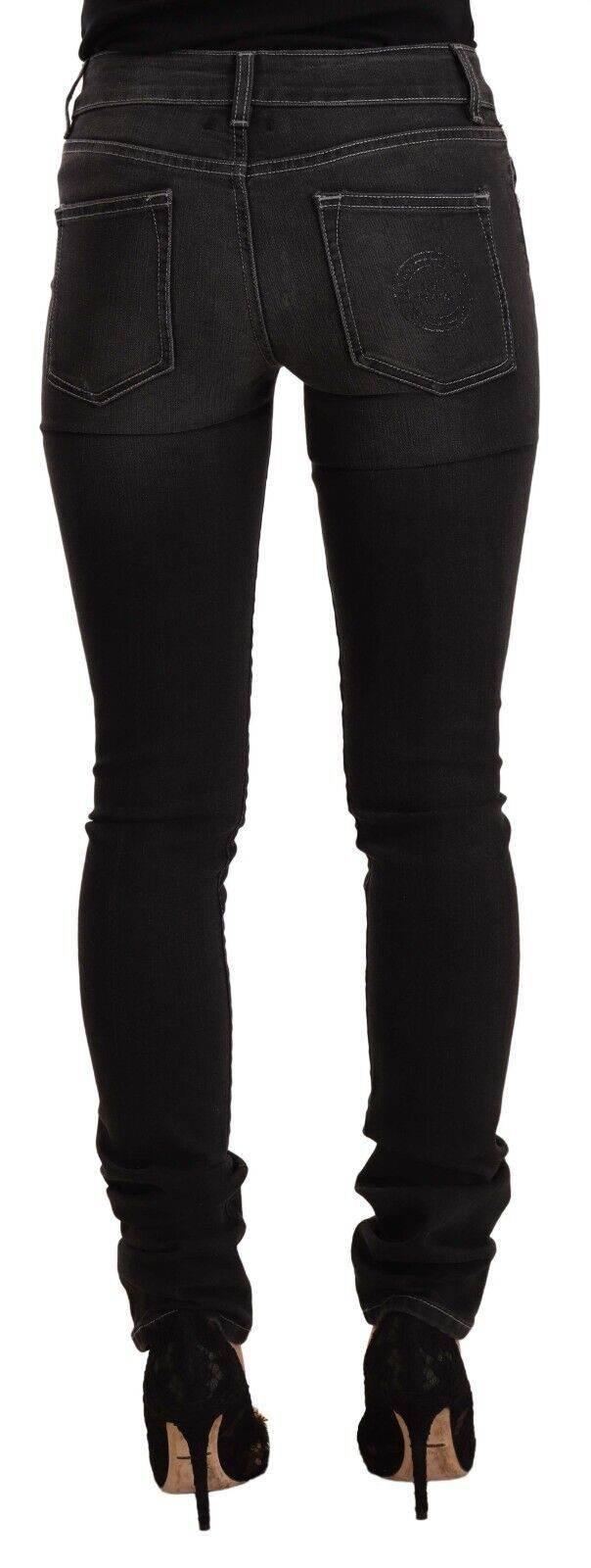 GF Ferre Black Washed Mid Waist Cotton Denim Skinny Jeans - Hilstor