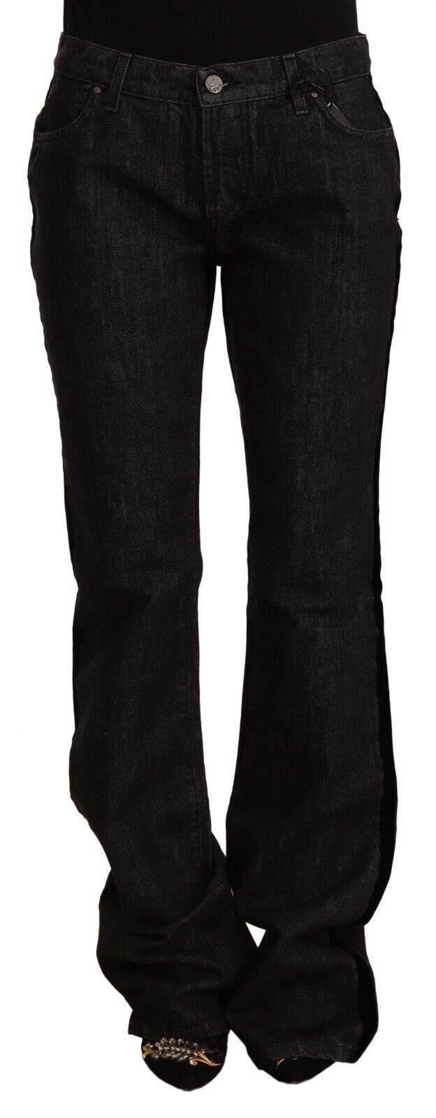 GF Ferre Black Mid Waist Cotton Denim Straight Boot Cut Jeans - Hilstor