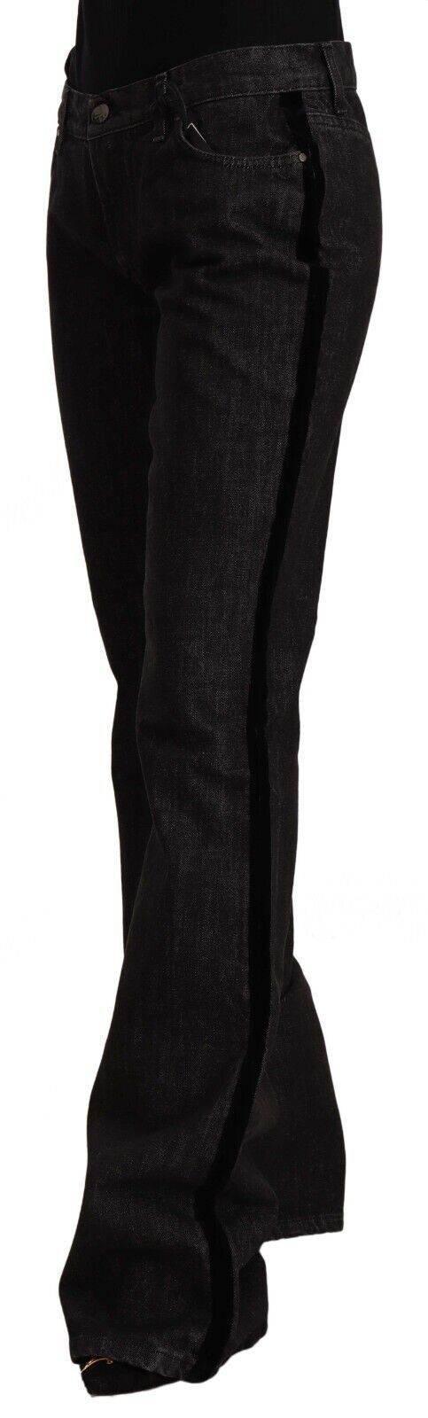 GF Ferre Black Mid Waist Cotton Denim Straight Boot Cut Jeans - Hilstor