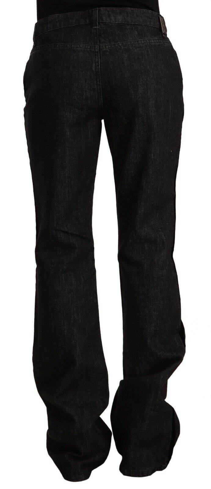 GF Ferre Black Mid Waist Cotton Denim Straight Boot Cut Jeans - Hilstor