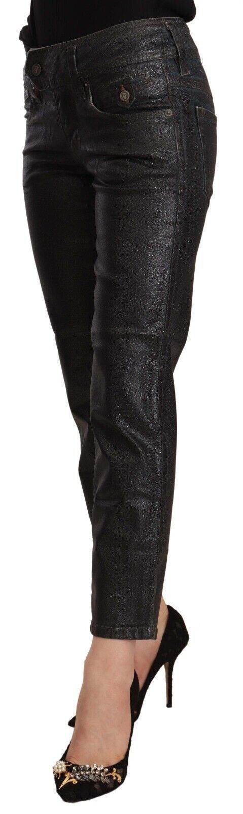 John Galliano Black Glittered Mid Waist Cotton Cropped Pants - Hilstor
