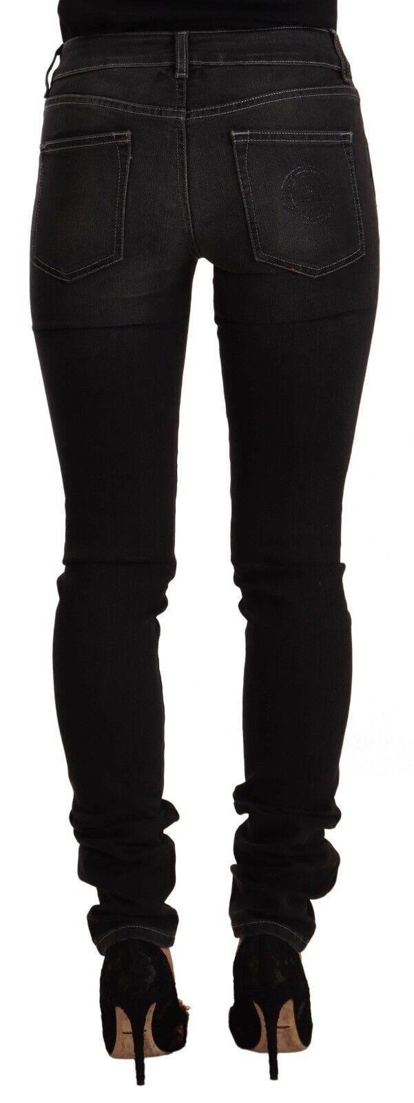 GF Ferre Black Washed Mid Waist Cotton Skinny Slim Fit Jeans - Hilstor