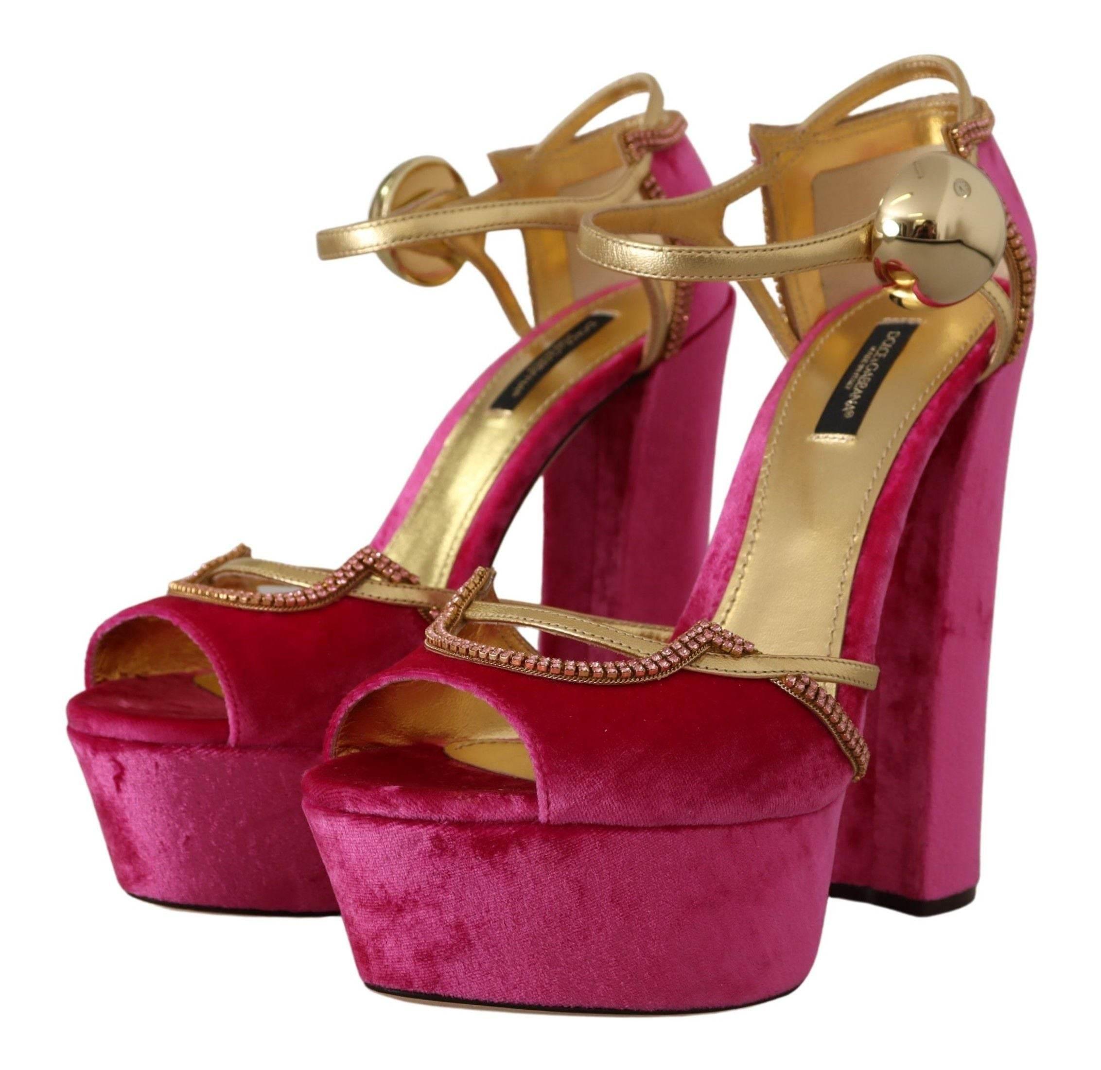 Dolce & Gabbana Ethereal Pink Velvet Crystal Sandals - Hilstor