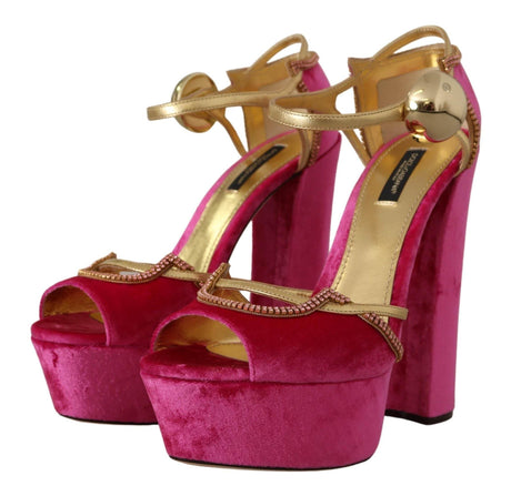 Dolce & Gabbana Ethereal Pink Velvet Crystal Sandals - Hilstor