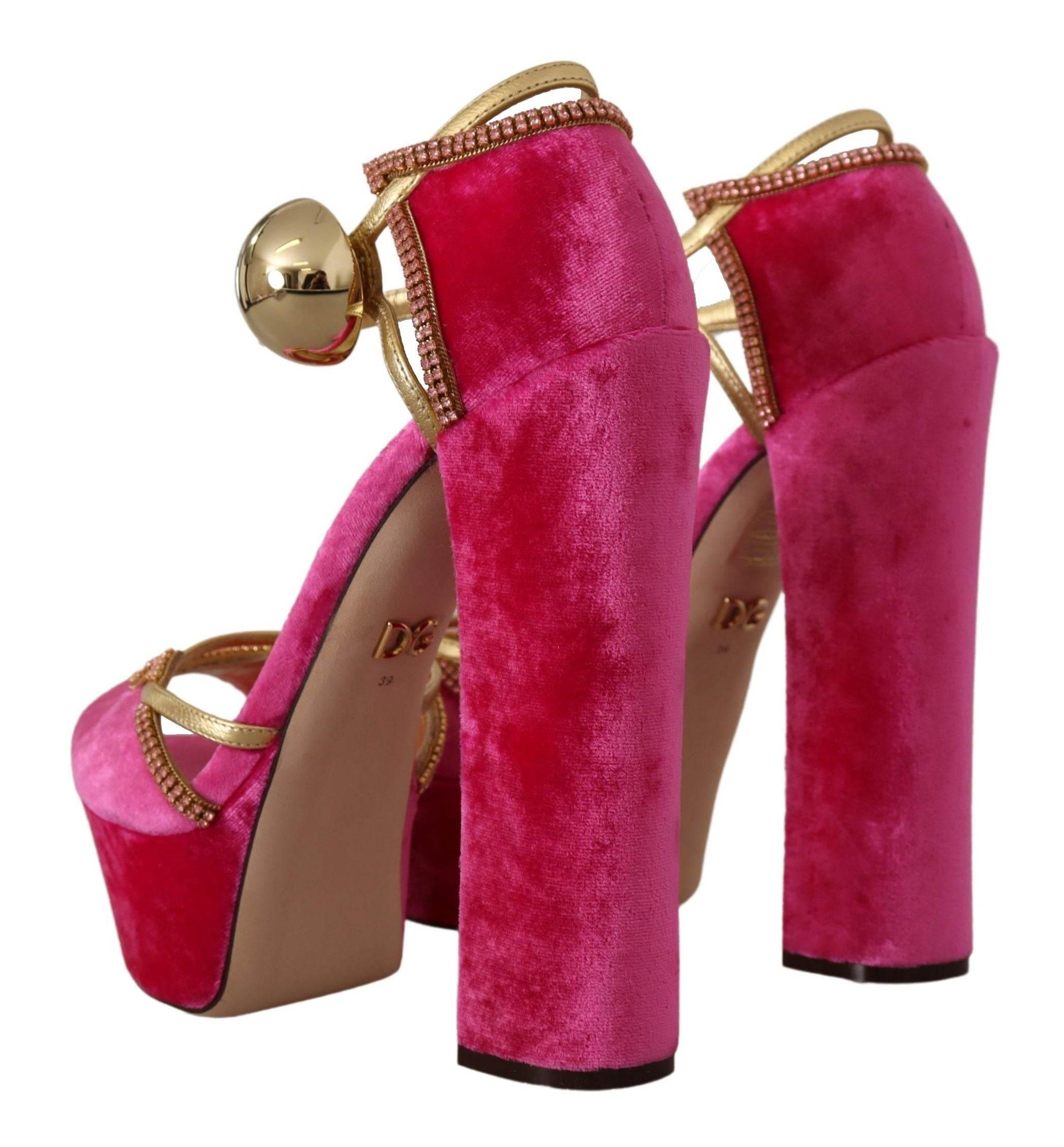 Dolce & Gabbana Ethereal Pink Velvet Crystal Sandals - Hilstor