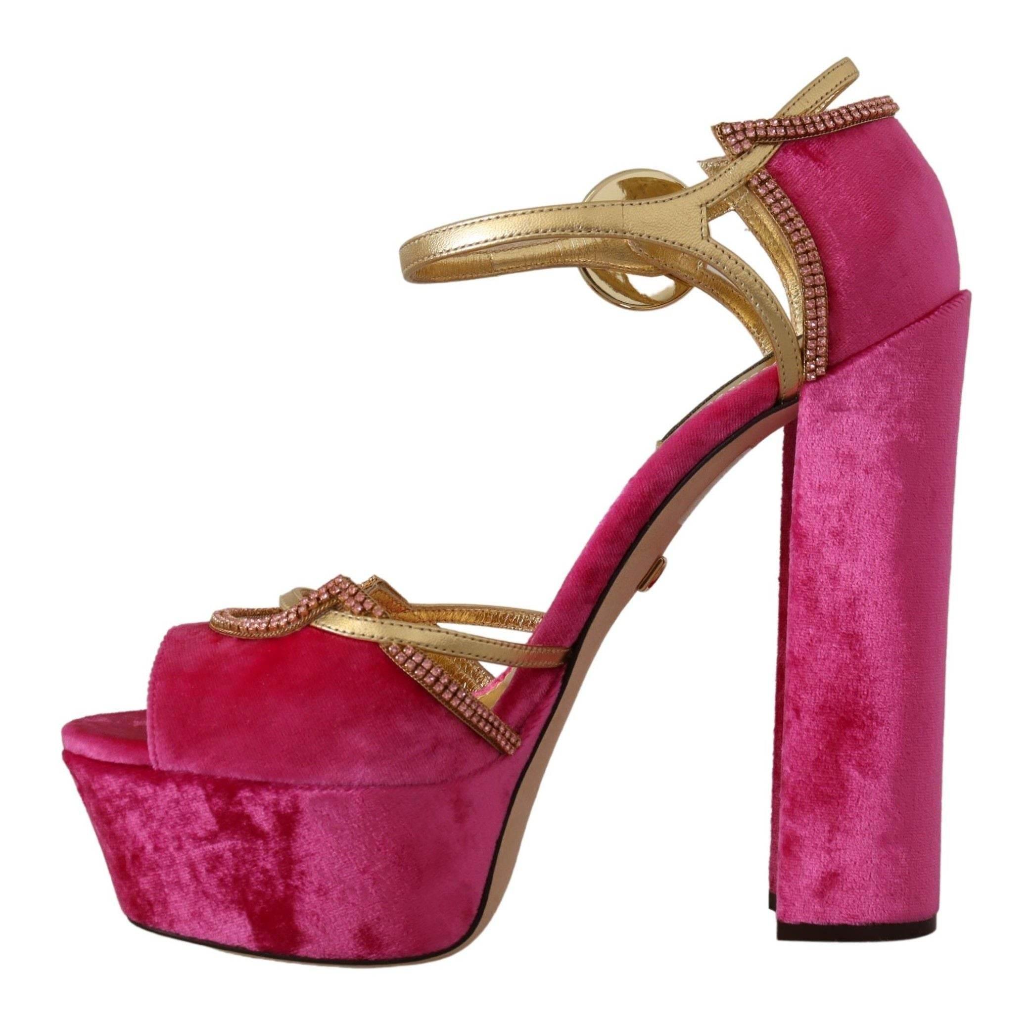 Dolce & Gabbana Ethereal Pink Velvet Crystal Sandals - Hilstor