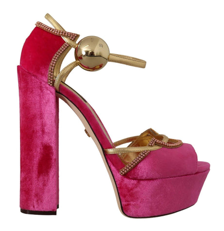 Dolce & Gabbana Ethereal Pink Velvet Crystal Sandals - Hilstor