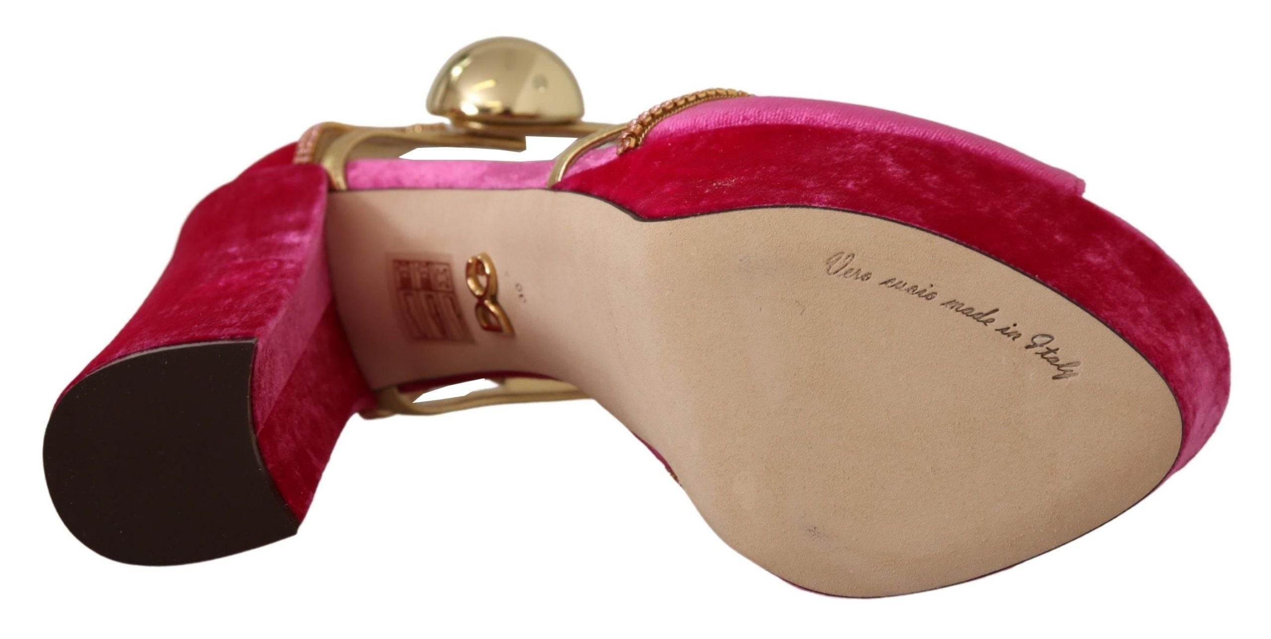 Dolce & Gabbana Ethereal Pink Velvet Crystal Sandals - Hilstor