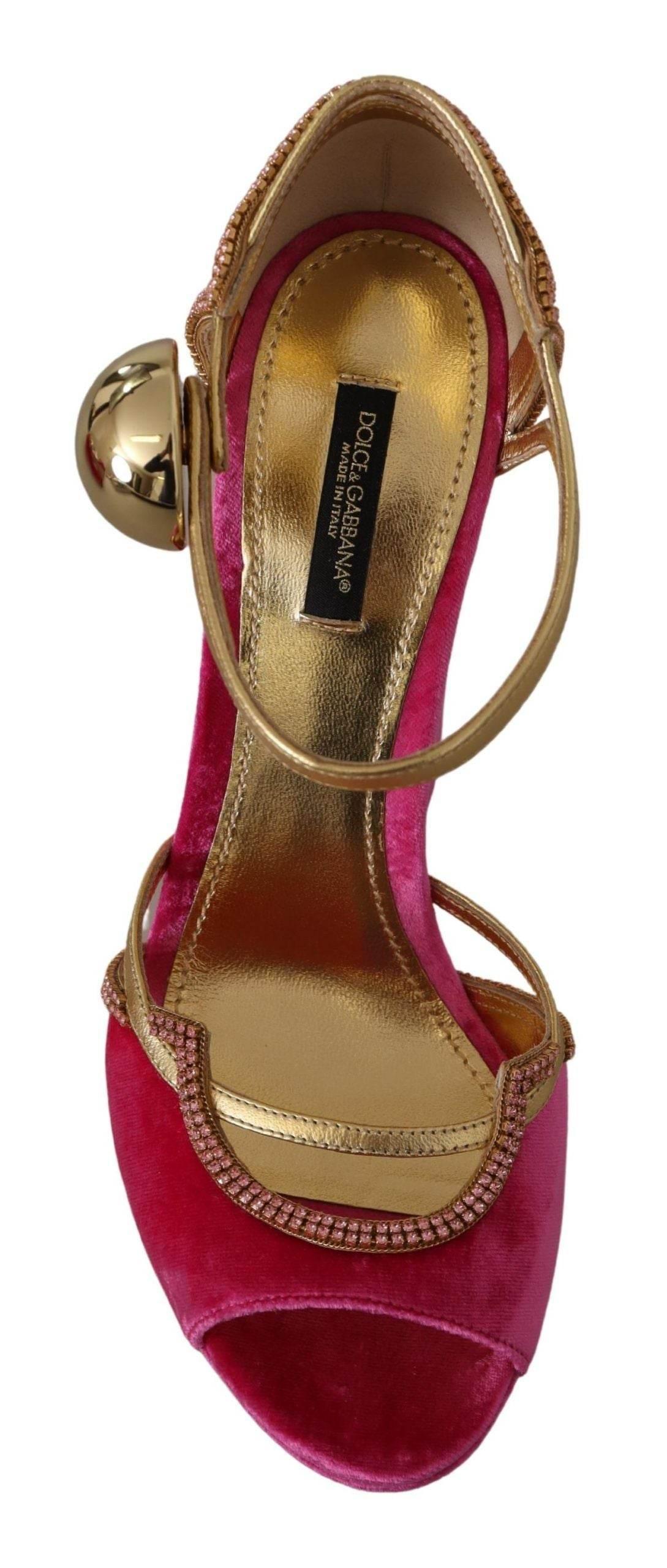 Dolce & Gabbana Ethereal Pink Velvet Crystal Sandals - Hilstor