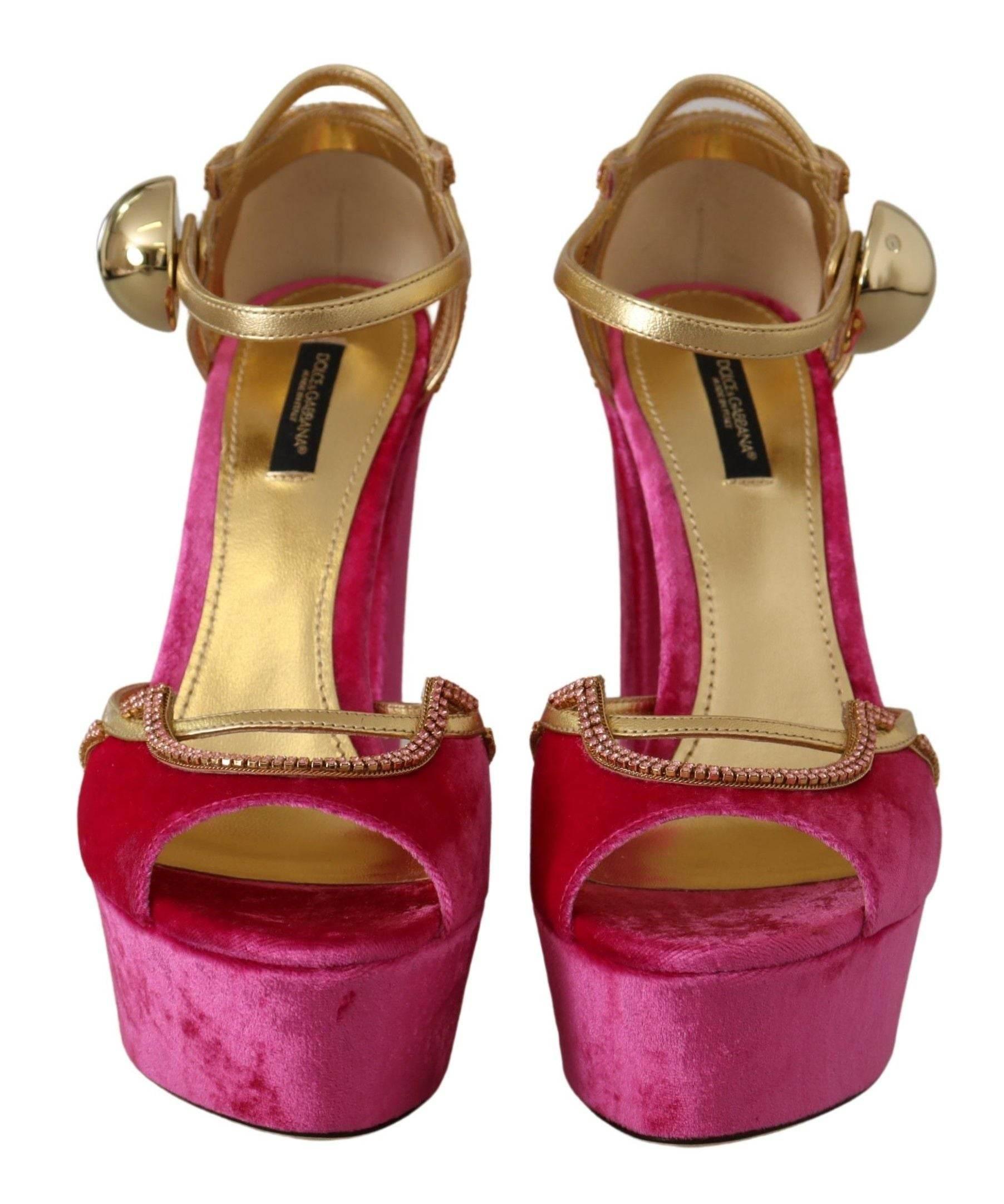Dolce & Gabbana Ethereal Pink Velvet Crystal Sandals - Hilstor