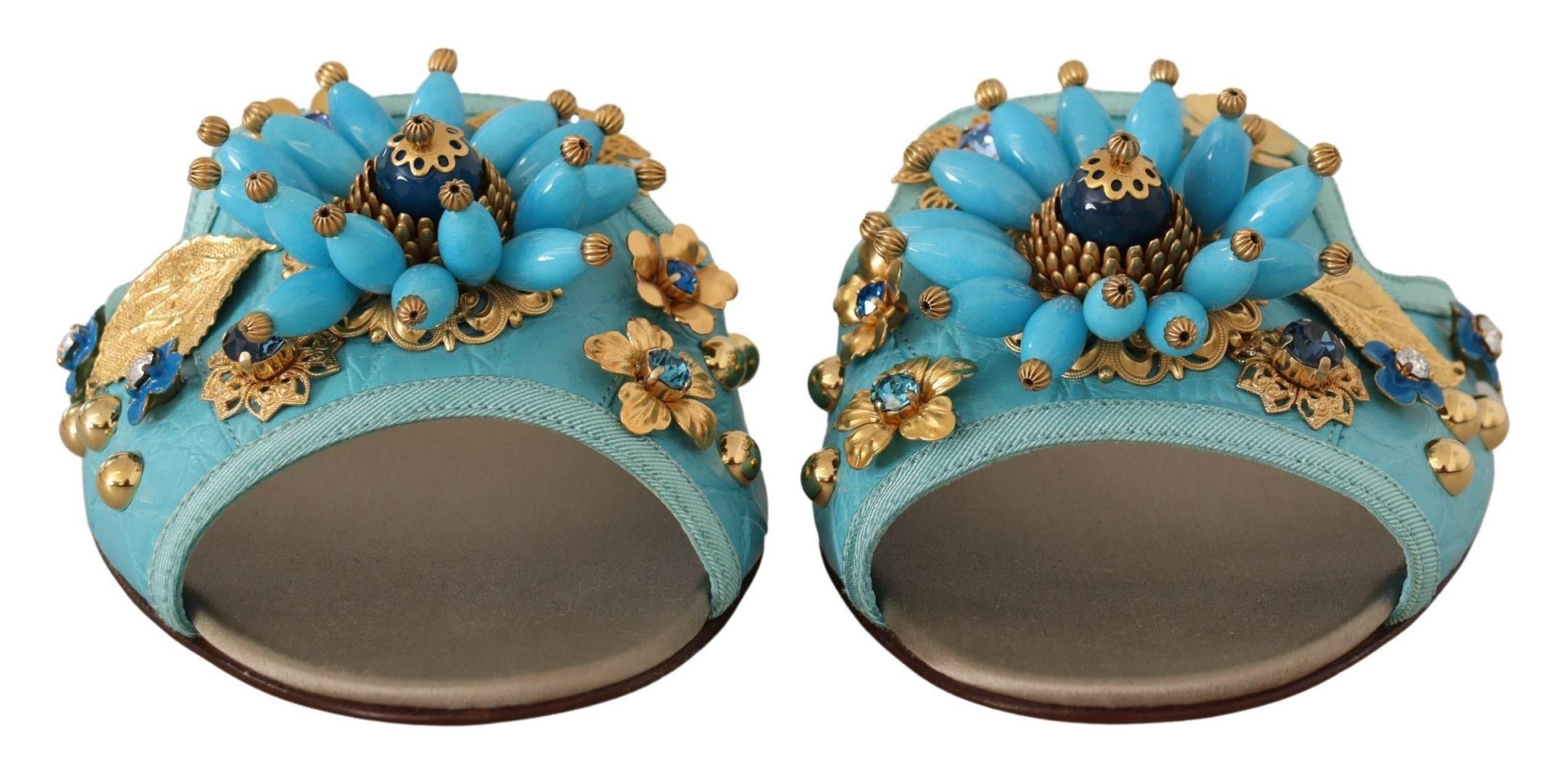 Dolce & Gabbana Exquisite Crystal-Embellished Exotic Leather Sandals - Hilstor