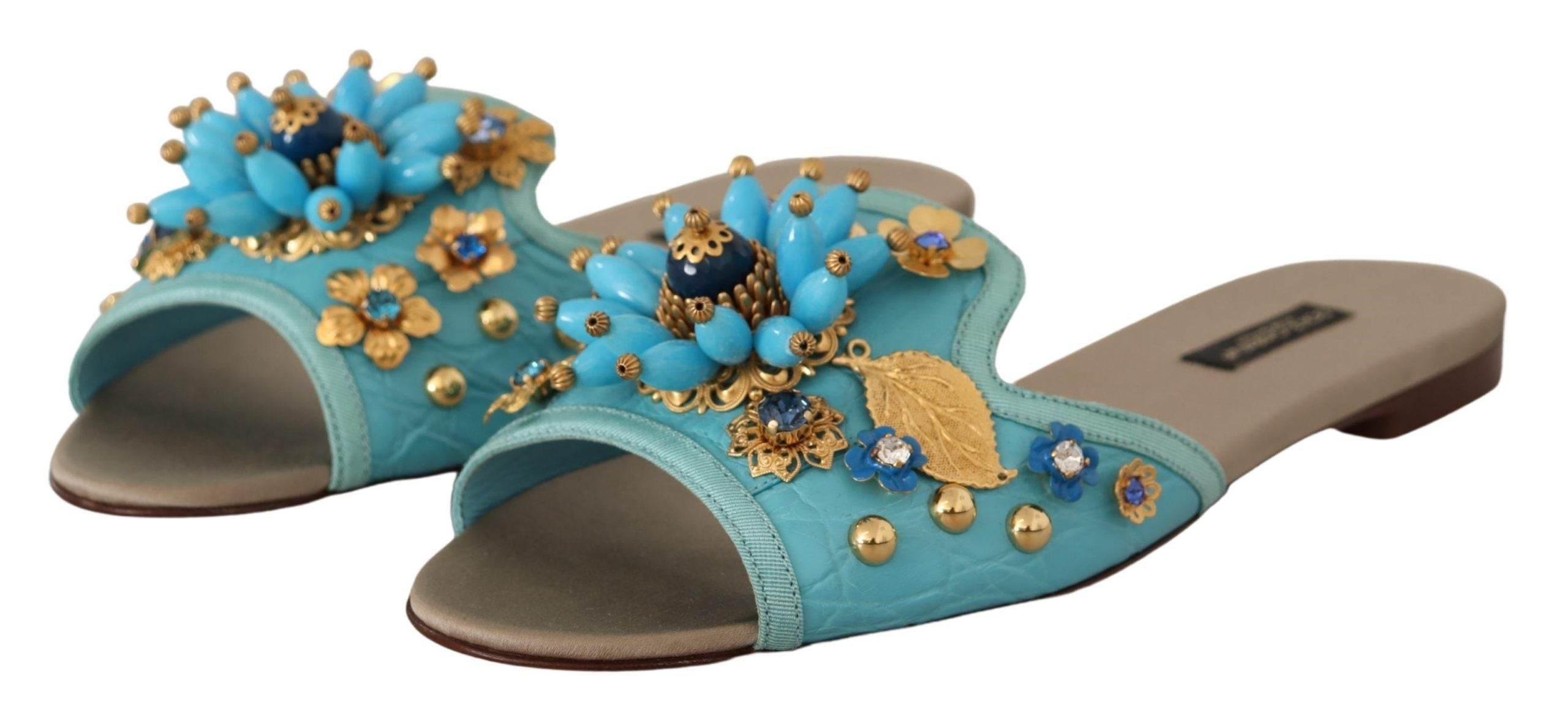 Dolce & Gabbana Exquisite Crystal-Embellished Exotic Leather Sandals - Hilstor