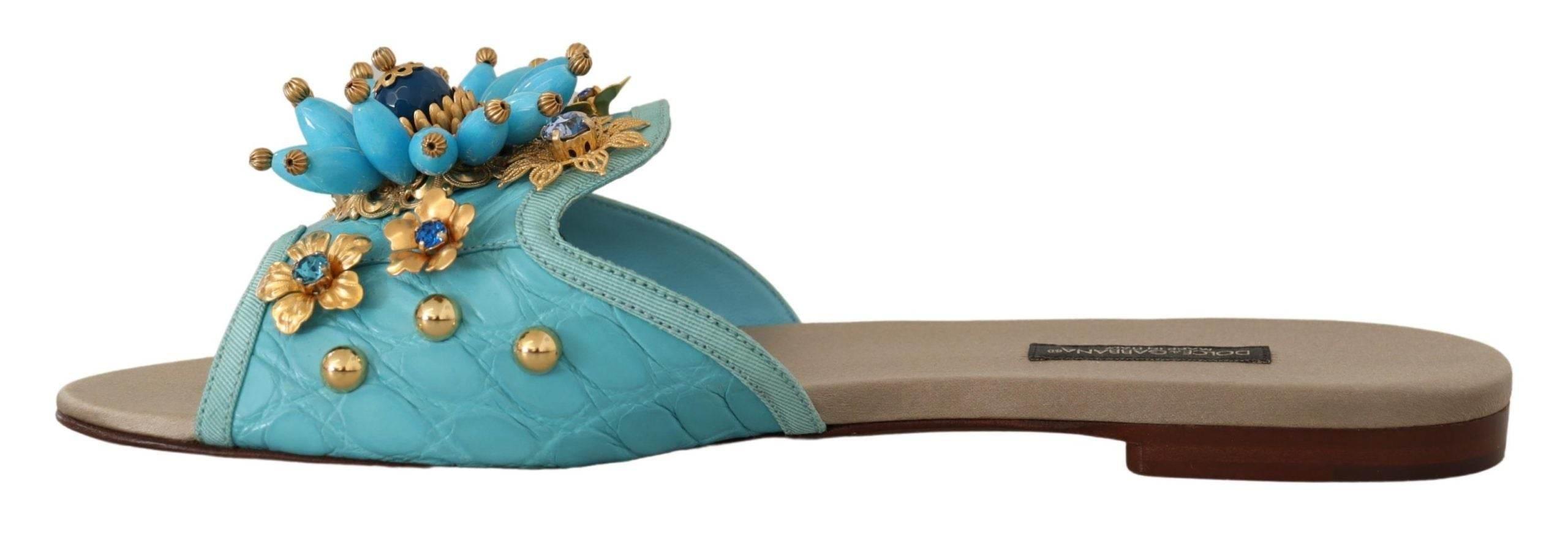 Dolce & Gabbana Exquisite Crystal-Embellished Exotic Leather Sandals - Hilstor