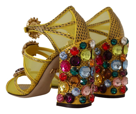 Dolce & Gabbana Yellow Leather Crystal Ayers Sandals Shoes - Hilstor