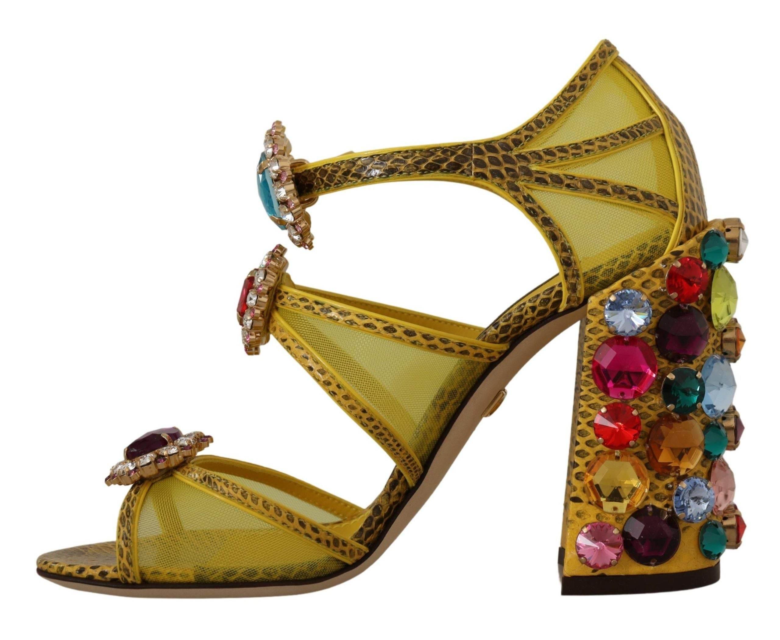 Dolce & Gabbana Yellow Leather Crystal Ayers Sandals Shoes - Hilstor
