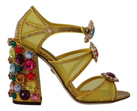 Dolce & Gabbana Yellow Leather Crystal Ayers Sandals Shoes - Hilstor