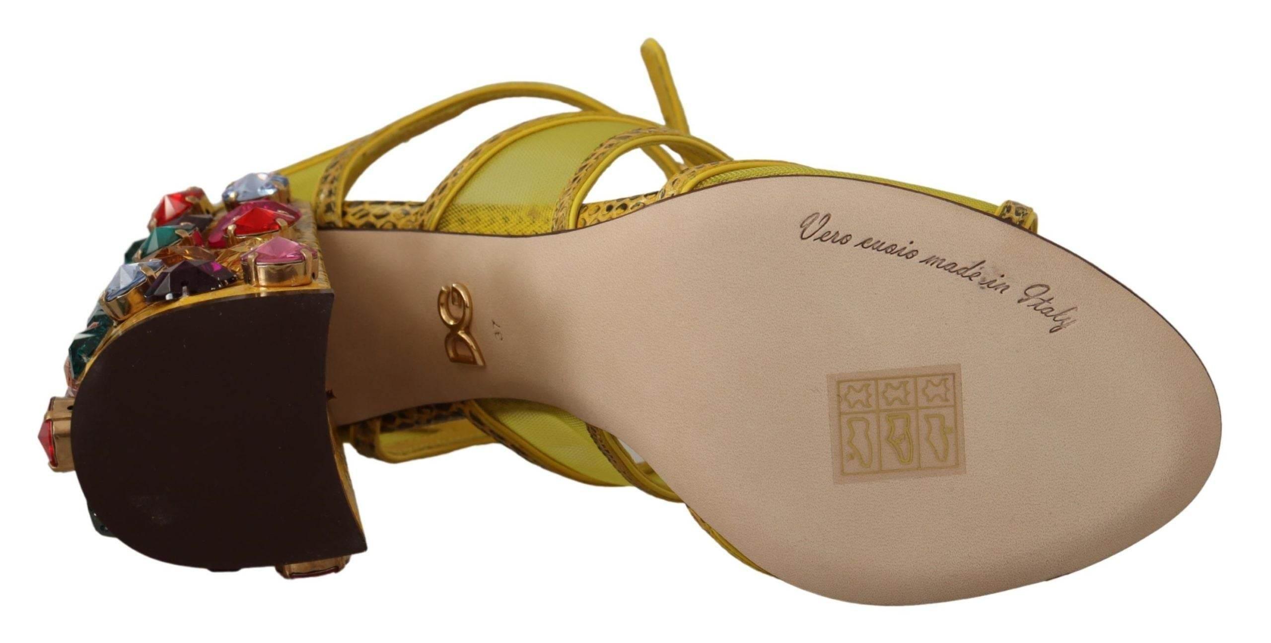 Dolce & Gabbana Yellow Leather Crystal Ayers Sandals Shoes - Hilstor