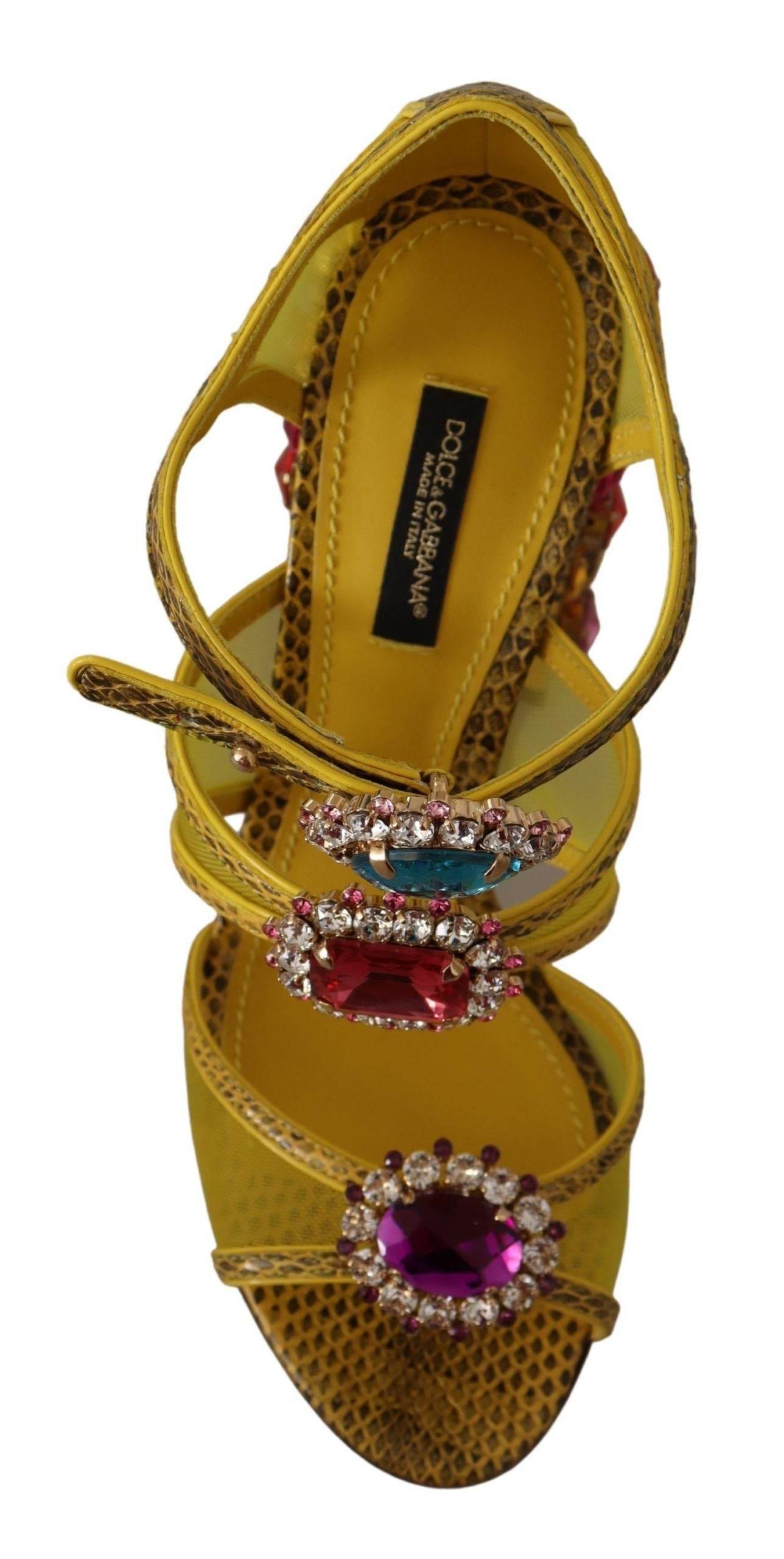 Dolce & Gabbana Yellow Leather Crystal Ayers Sandals Shoes - Hilstor