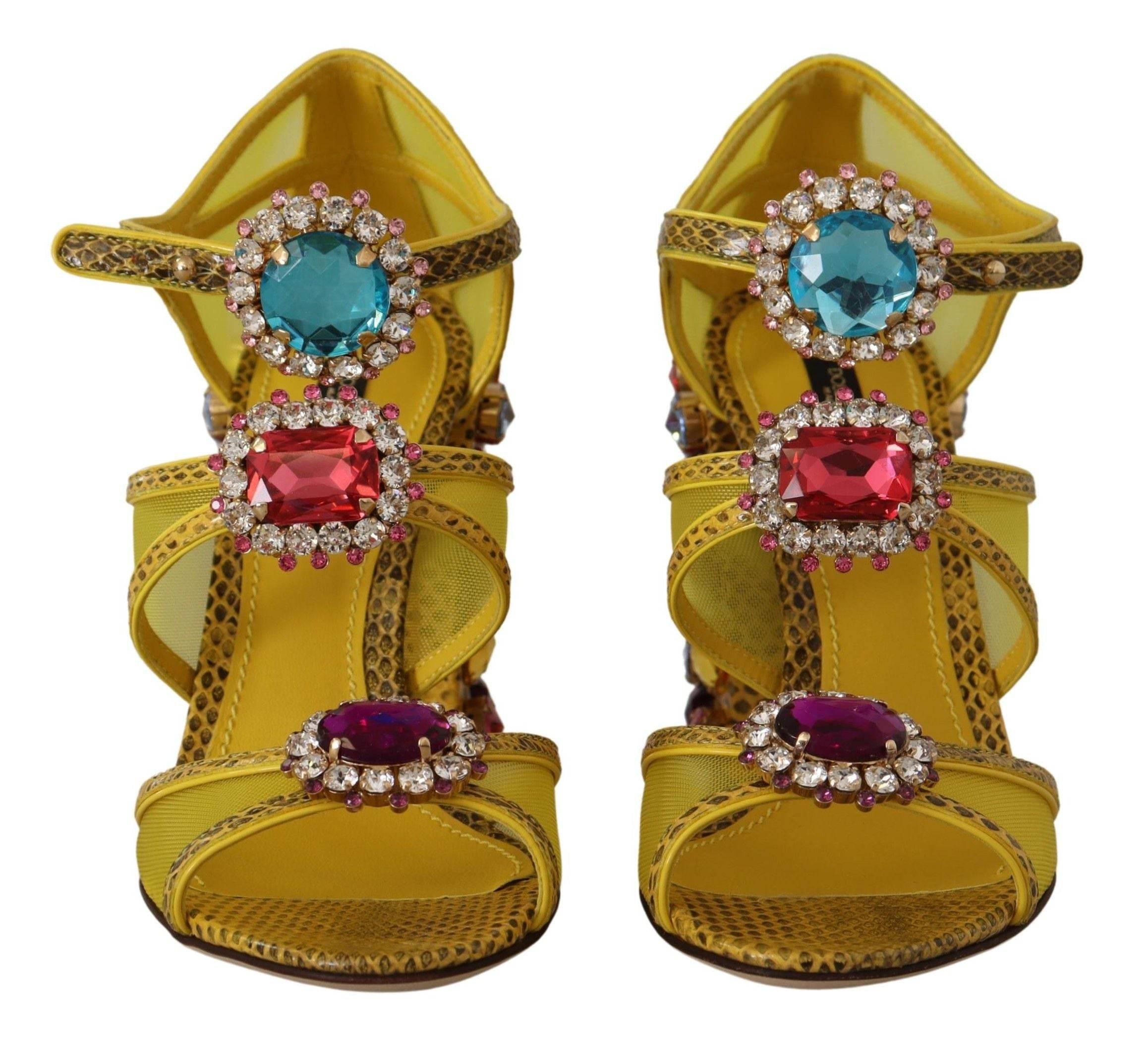 Dolce & Gabbana Yellow Leather Crystal Ayers Sandals Shoes - Hilstor