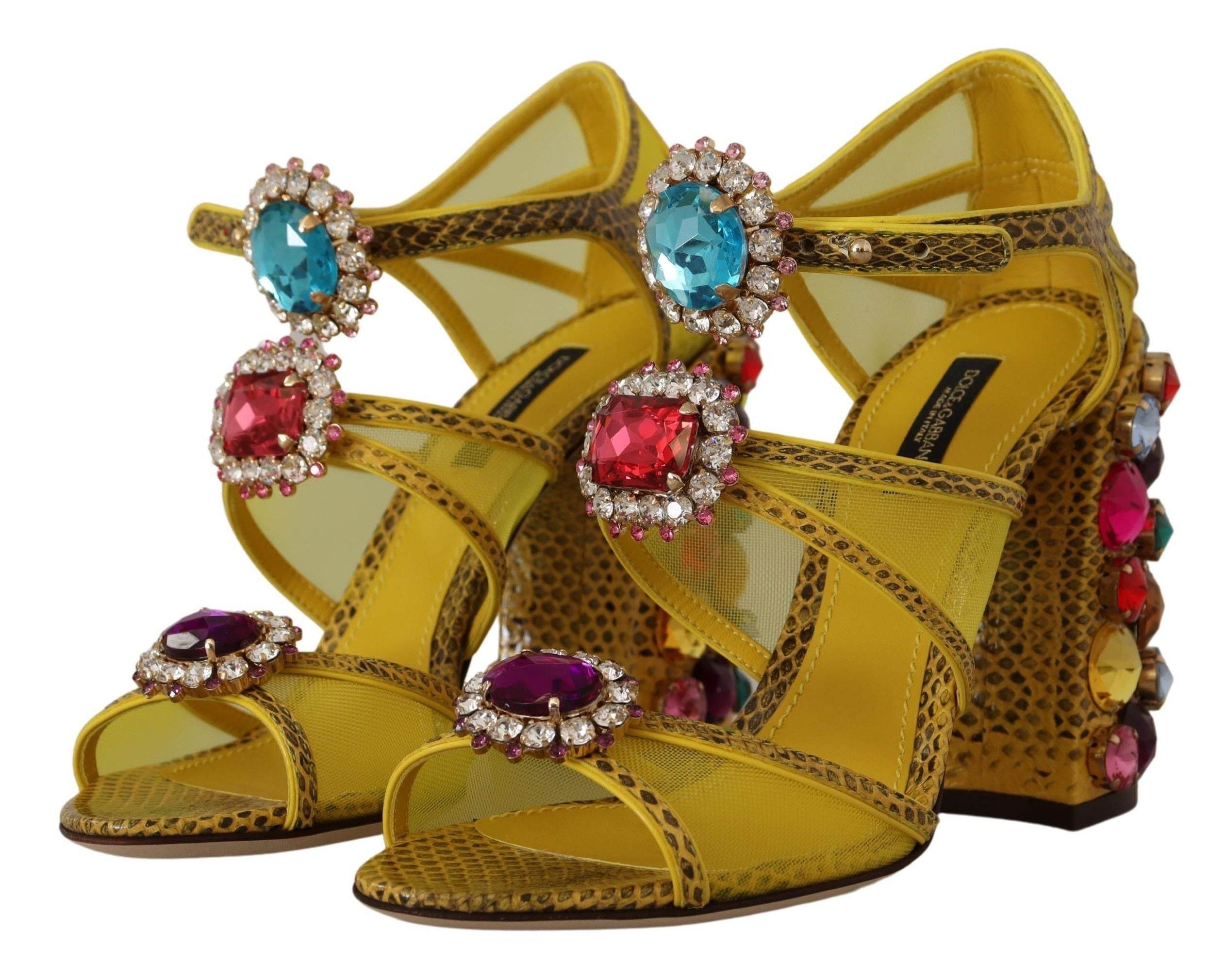 Dolce & Gabbana Yellow Leather Crystal Ayers Sandals Shoes - Hilstor