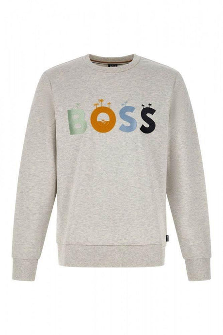 Hugo Boss Elegant Grey Round Neck Cotton Sweatshirt - Hilstor